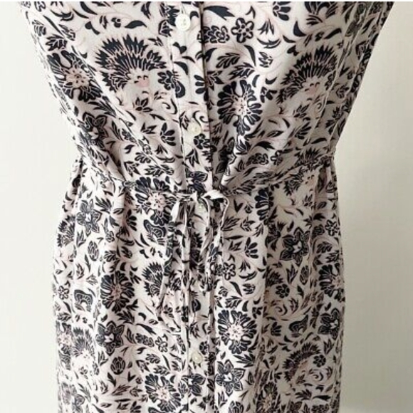 LOFT | Floral Shirtdress, Button Down Tie Waist Cap Sleeve, Pink & Blue - Picture 9 of 14